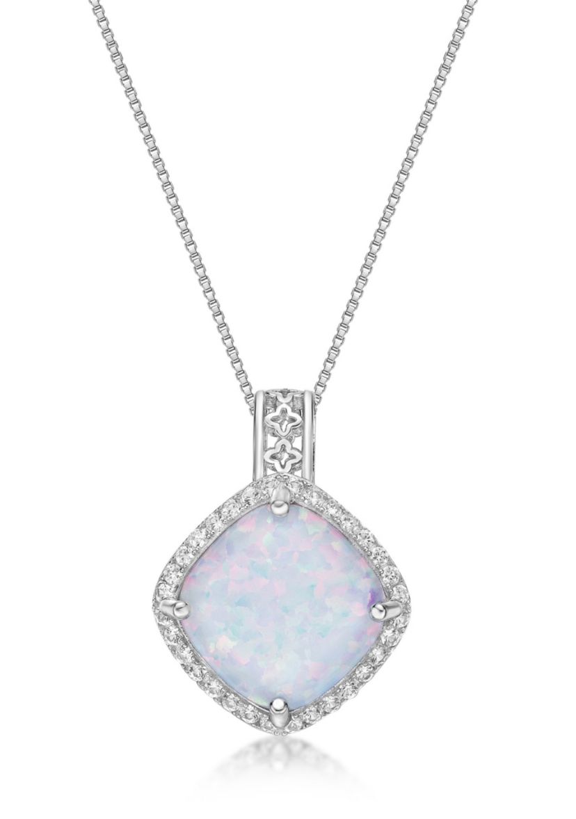 Lab Created 1 ct. t.w. Lab-created Opal and 1/3 ct. t.w. Lab-Created White Sapphire Pendant Necklace in Sterling Silver