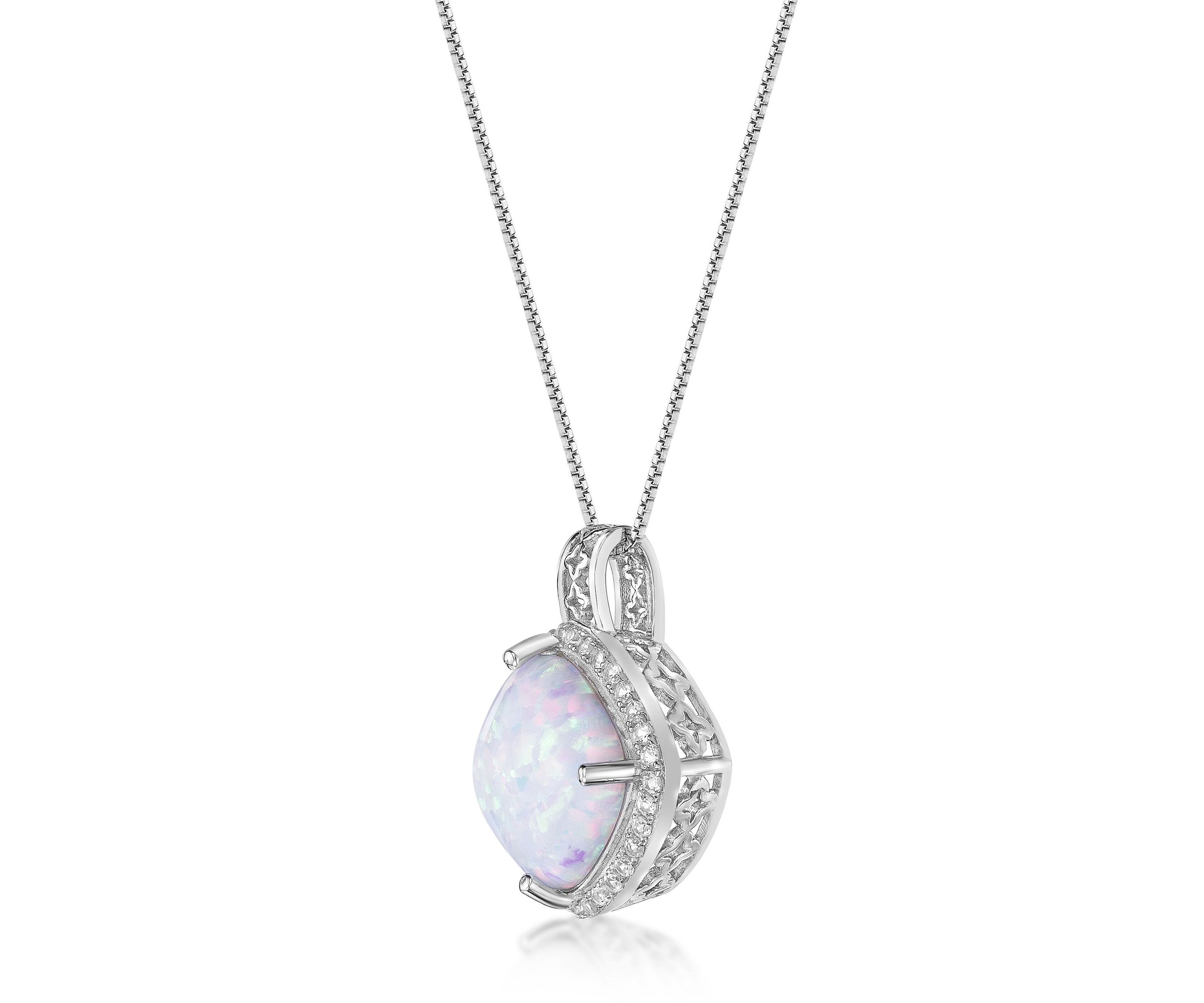 Lab Created 1 ct. t.w. Lab-created Opal and 1/3 ct. t.w. Lab-Created White Sapphire Pendant Necklace in Sterling Silver