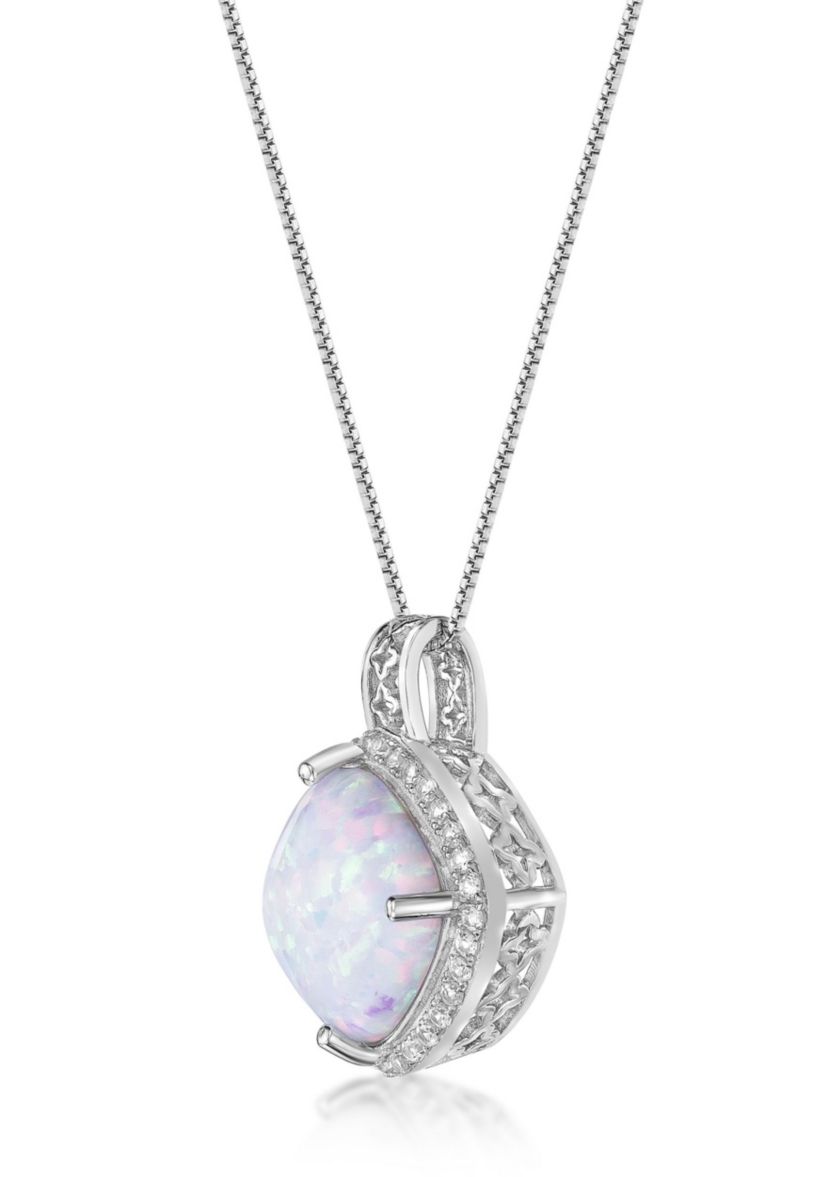 Lab Created 1 ct. t.w. Lab-created Opal and 1/3 ct. t.w. Lab-Created White Sapphire Pendant Necklace in Sterling Silver