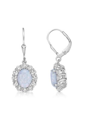 Gemminded Lab Created 2 ct. t.w. Lab-created Opal and 1/4 ct. t.w. Lab-Created White Sapphire Earrings in Sterling Silver