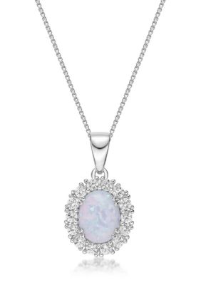 Gemminded Lab Created 1 ct. t.w. Lab-created Opal and 1/8 ct. t.w. Lab-Created White Sapphire Pendant Necklace in Sterling Silver