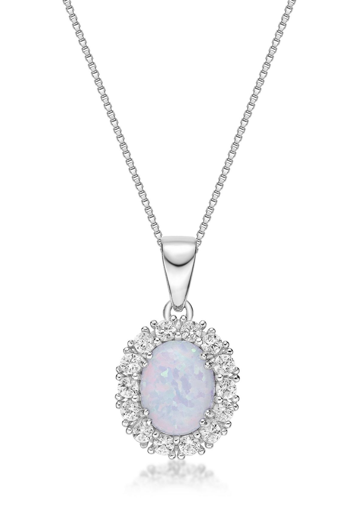 Lab Created 1 ct. t.w. Lab-created Opal and 1/8 ct. t.w. Lab-Created White Sapphire Pendant Necklace in Sterling Silver