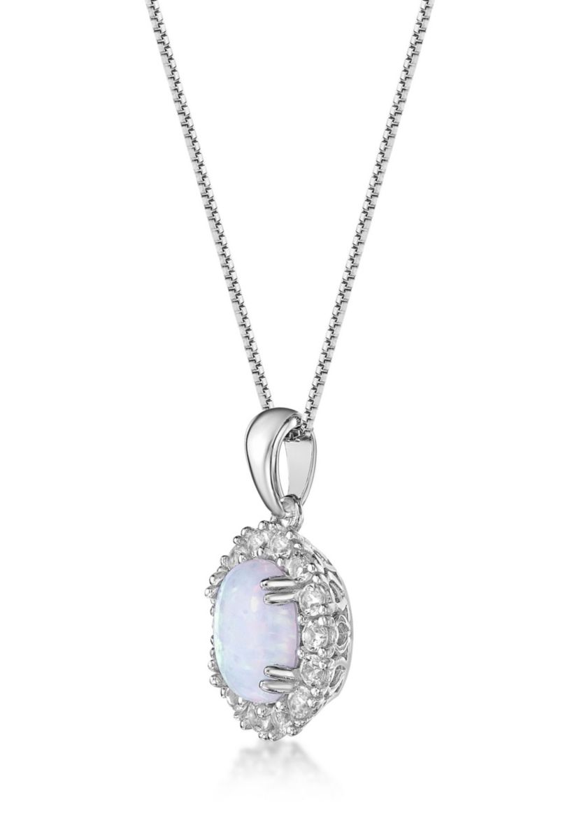 Lab Created 1 ct. t.w. Lab-created Opal and 1/8 ct. t.w. Lab-Created White Sapphire Pendant Necklace in Sterling Silver