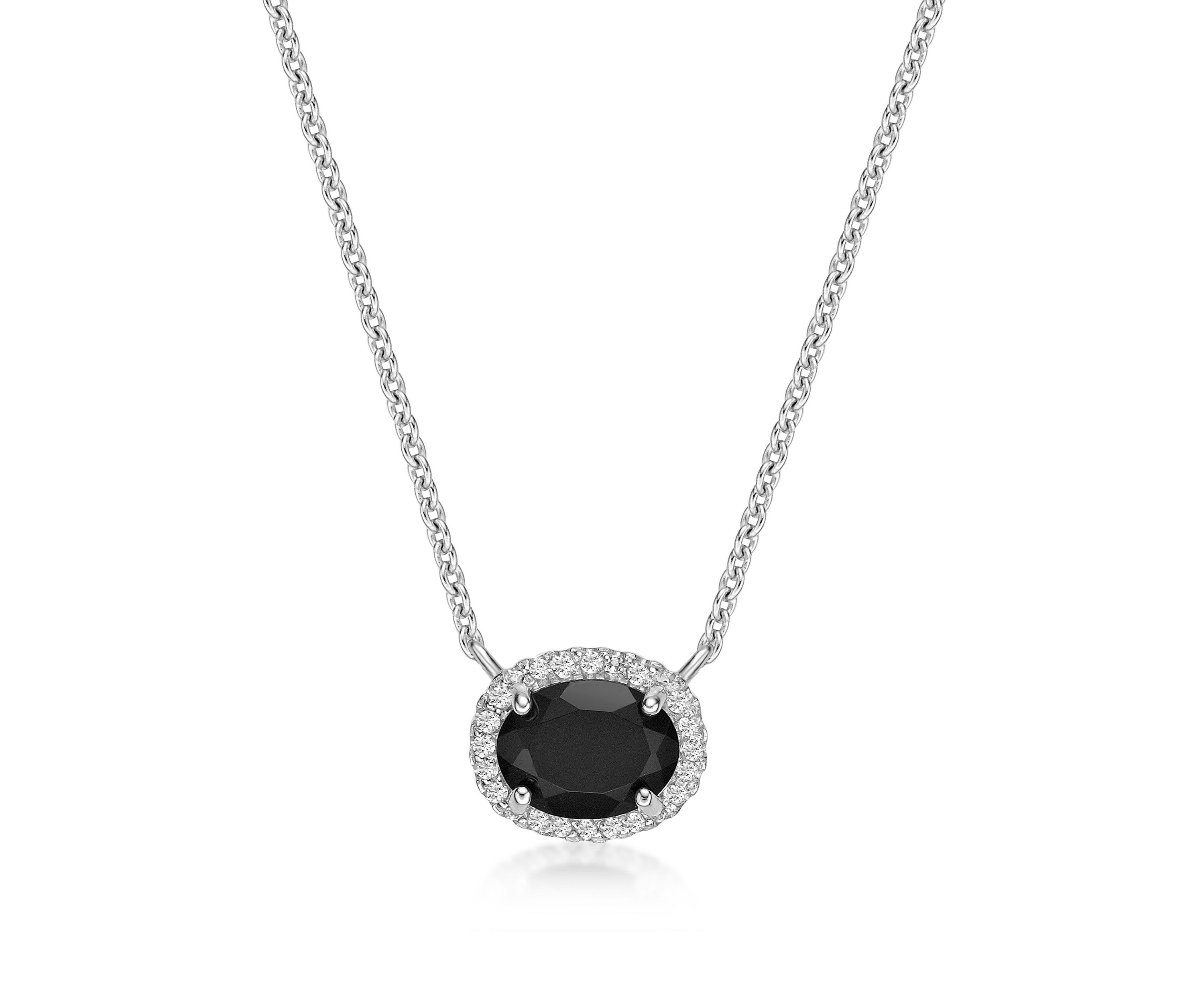 1.1 Black Onyx and 1/5 ct. t.w. Lab-created White Sapphire Pendant Necklace in Sterling Silver