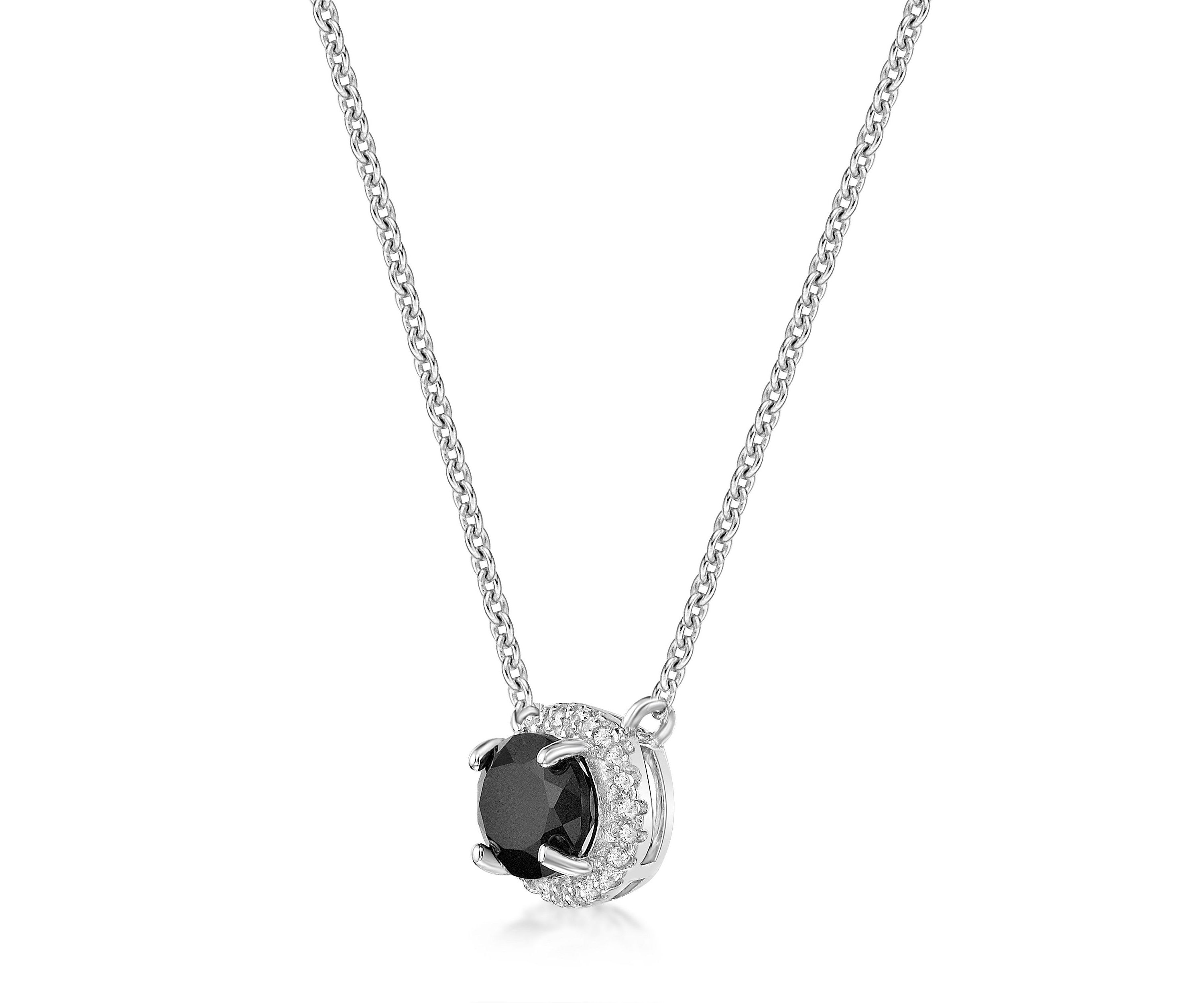 1.1 Black Onyx and 1/5 ct. t.w. Lab-created White Sapphire Pendant Necklace in Sterling Silver