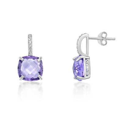 Gemminded Sterling Silver Cushion-Cut Amethyst Earrings with White Topaz