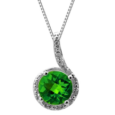 Gemminded Lab Created Women's Sterling Silver Green Crystal Halo Pendant Necklace, 18 in