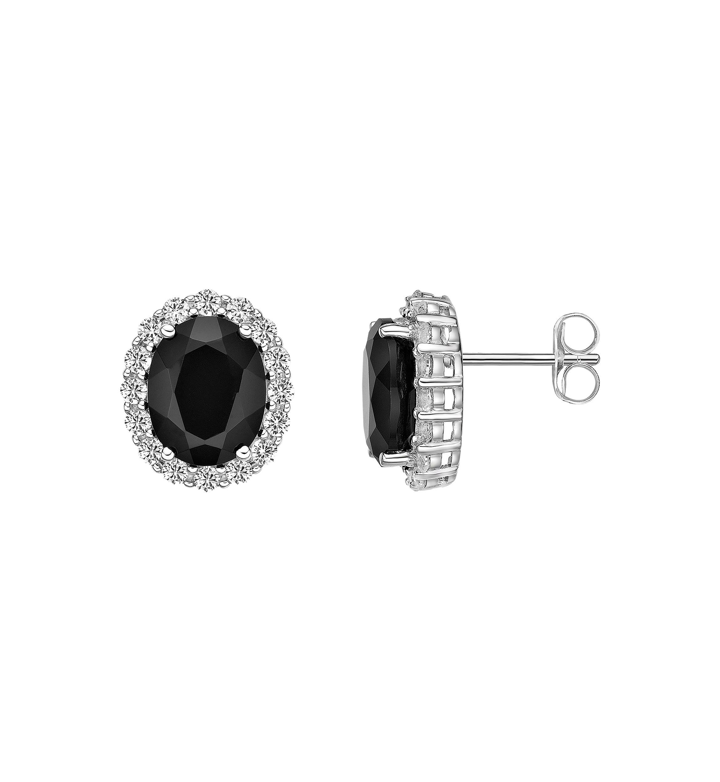 4.4 ct. t.w. Black Onyx and 1/10 ct. t.w. White Topaz Earrings in Sterling Silver