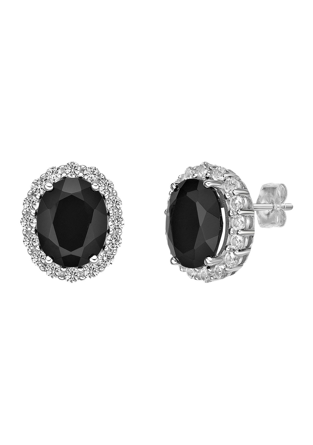 4.4 ct. t.w. Black Onyx and 1/10 ct. t.w. White Topaz Earrings in Sterling Silver