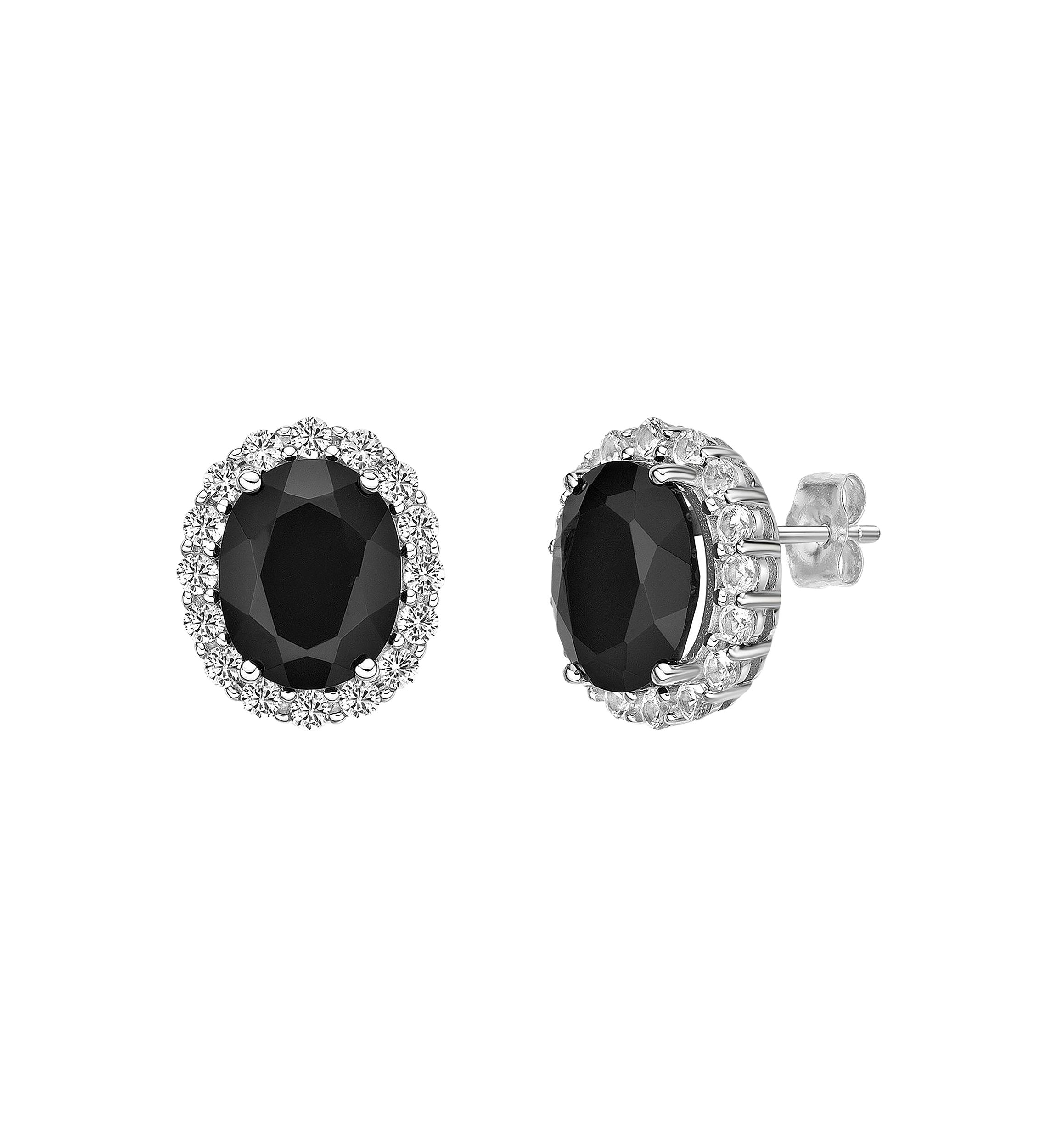 4.4 ct. t.w. Black Onyx and 1/10 ct. t.w. White Topaz Earrings in Sterling Silver
