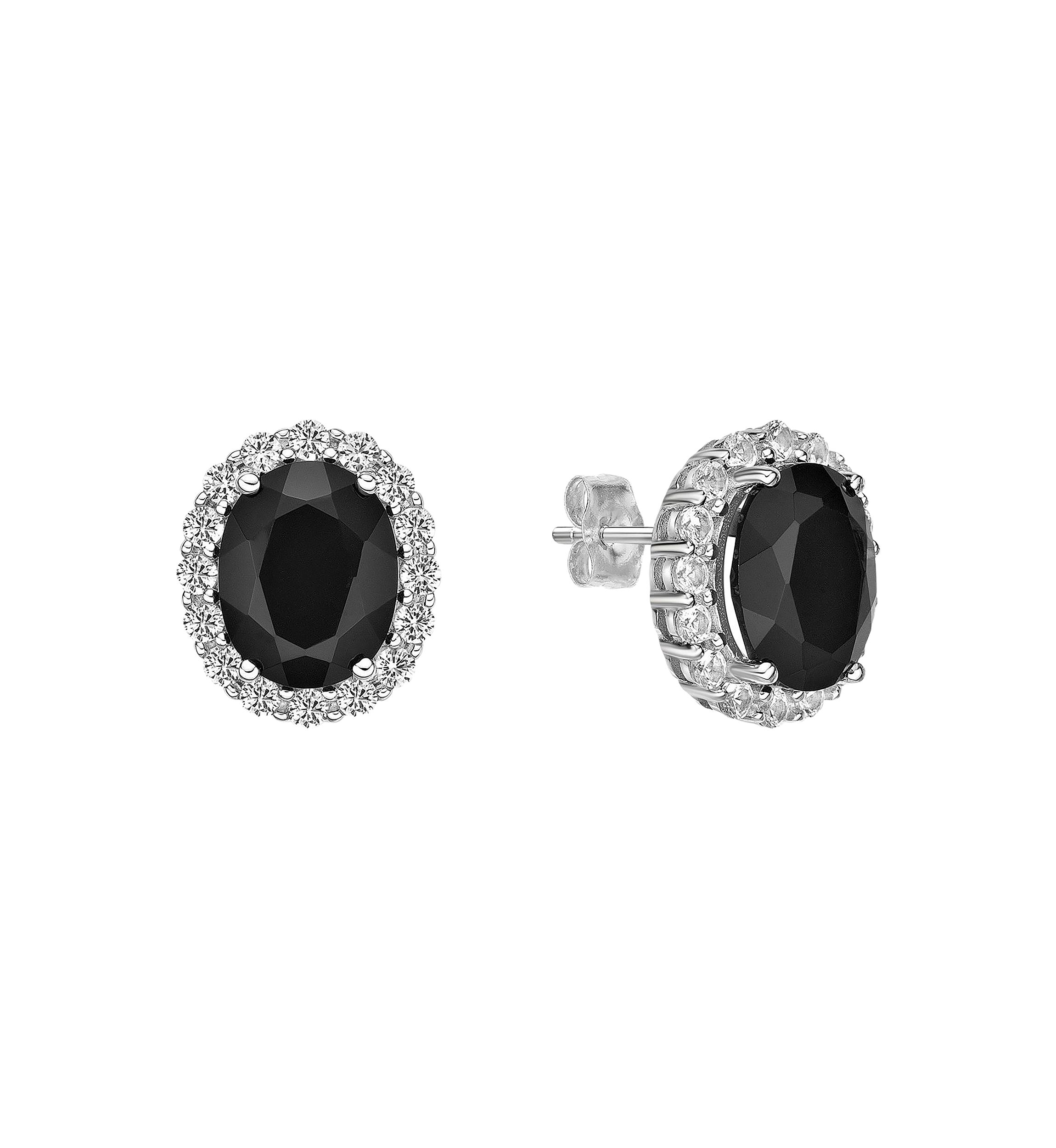 4.4 ct. t.w. Black Onyx and 1/10 ct. t.w. White Topaz Earrings in Sterling Silver