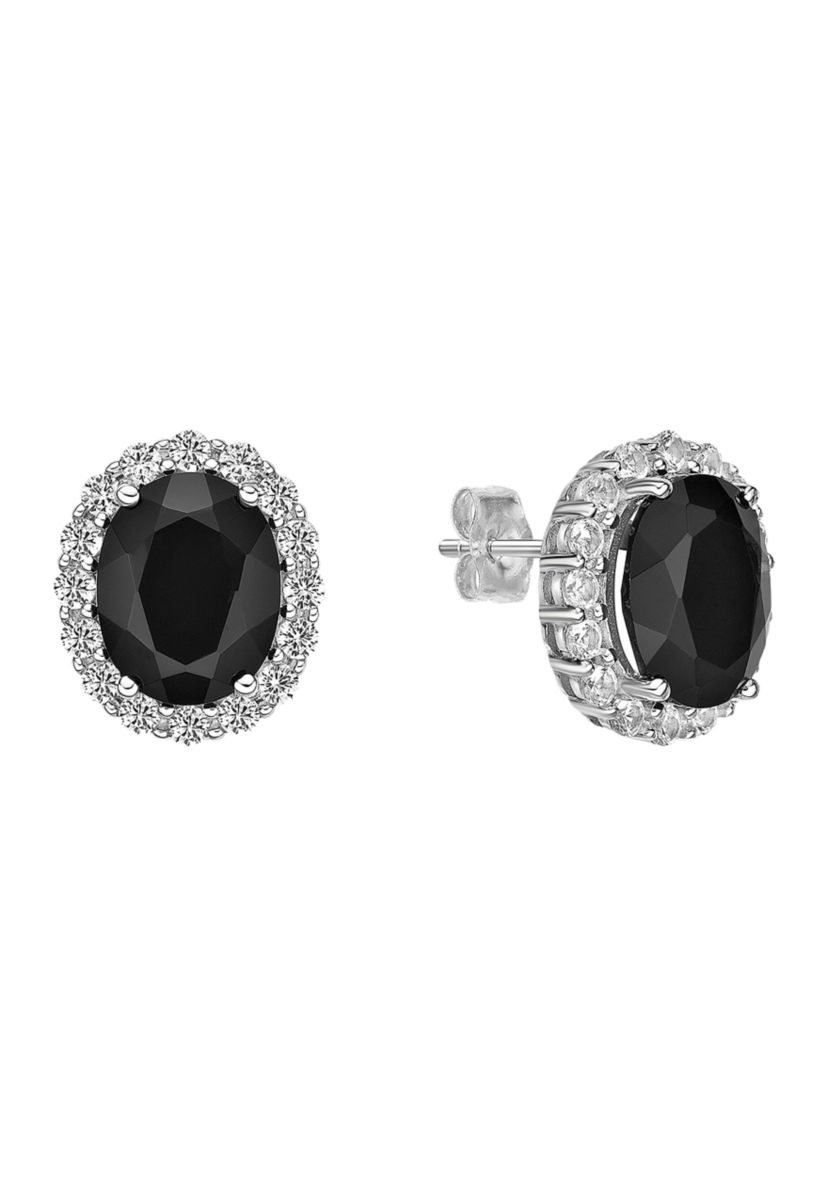 4.4 ct. t.w. Black Onyx and 1/10 ct. t.w. White Topaz Earrings in Sterling Silver