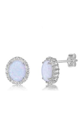 Gemminded Lab Created 3 ct. t.w. Created Opal and White Topaz Earrings in Sterling Silver