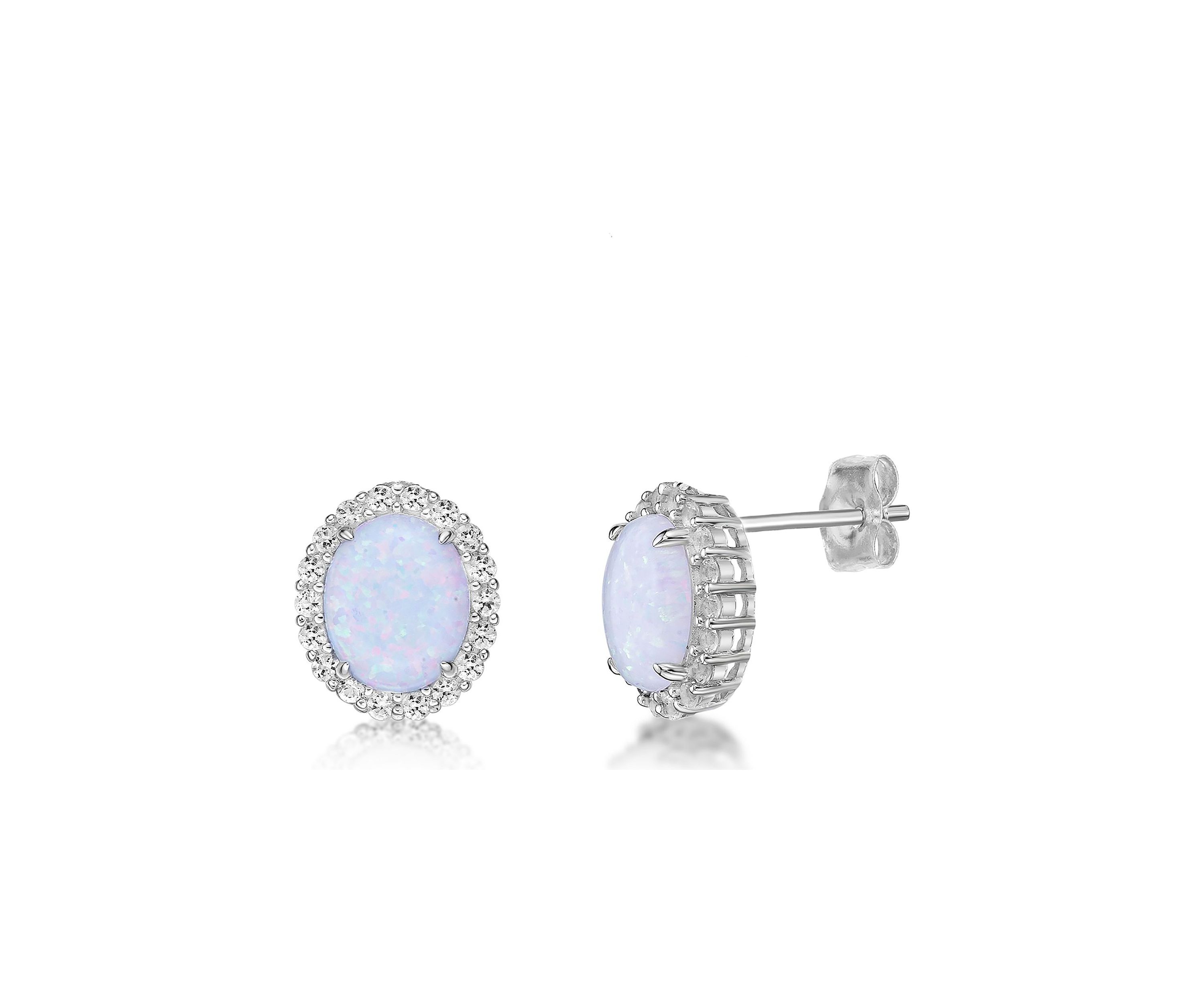Lab Created 3 ct. t.w. Created Opal and White Topaz Earrings in Sterling Silver