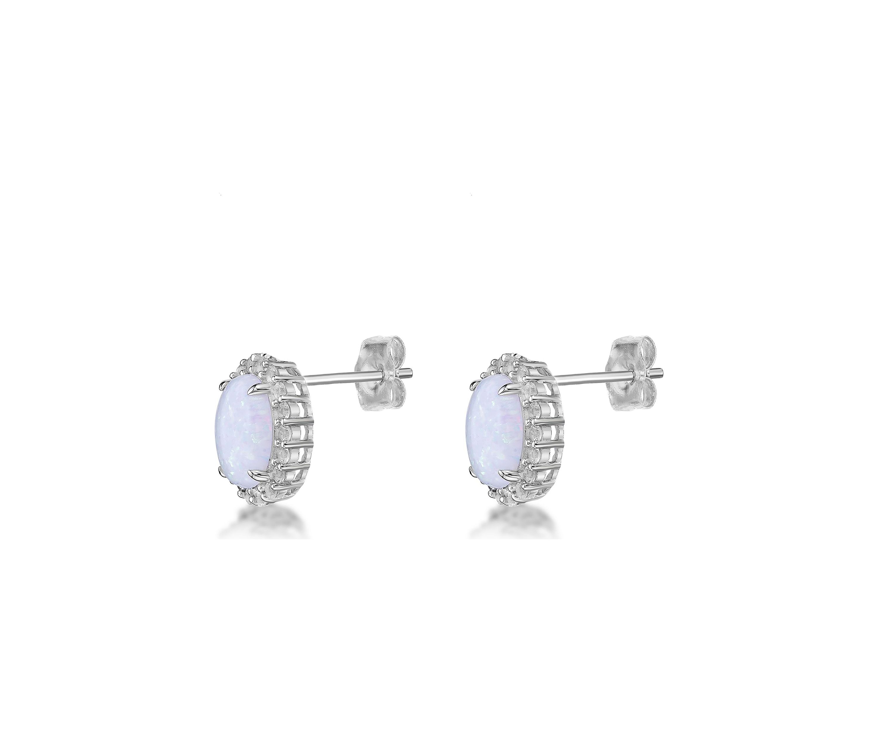 Lab Created 3 ct. t.w. Created Opal and White Topaz Earrings in Sterling Silver