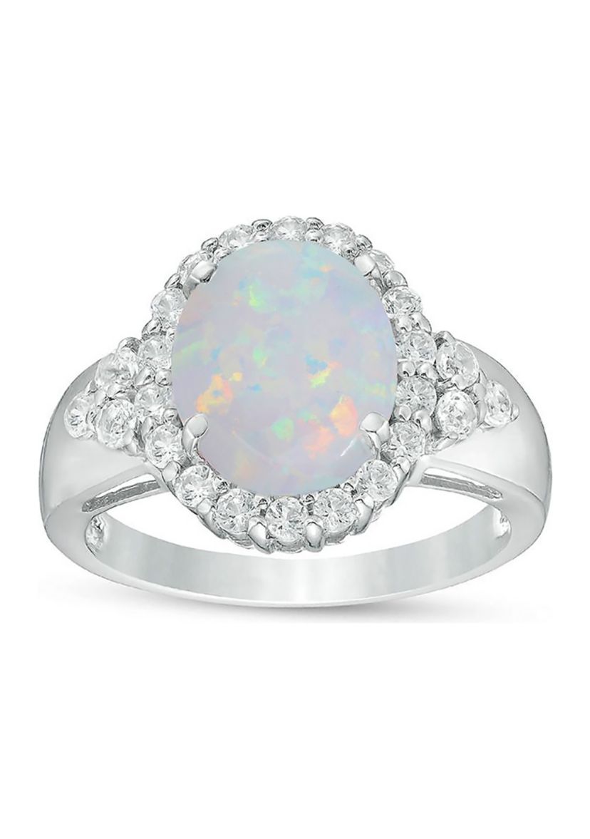Lab Created 2 ct. t.w. Created Opal and White Topaz Ring in Sterling Silver