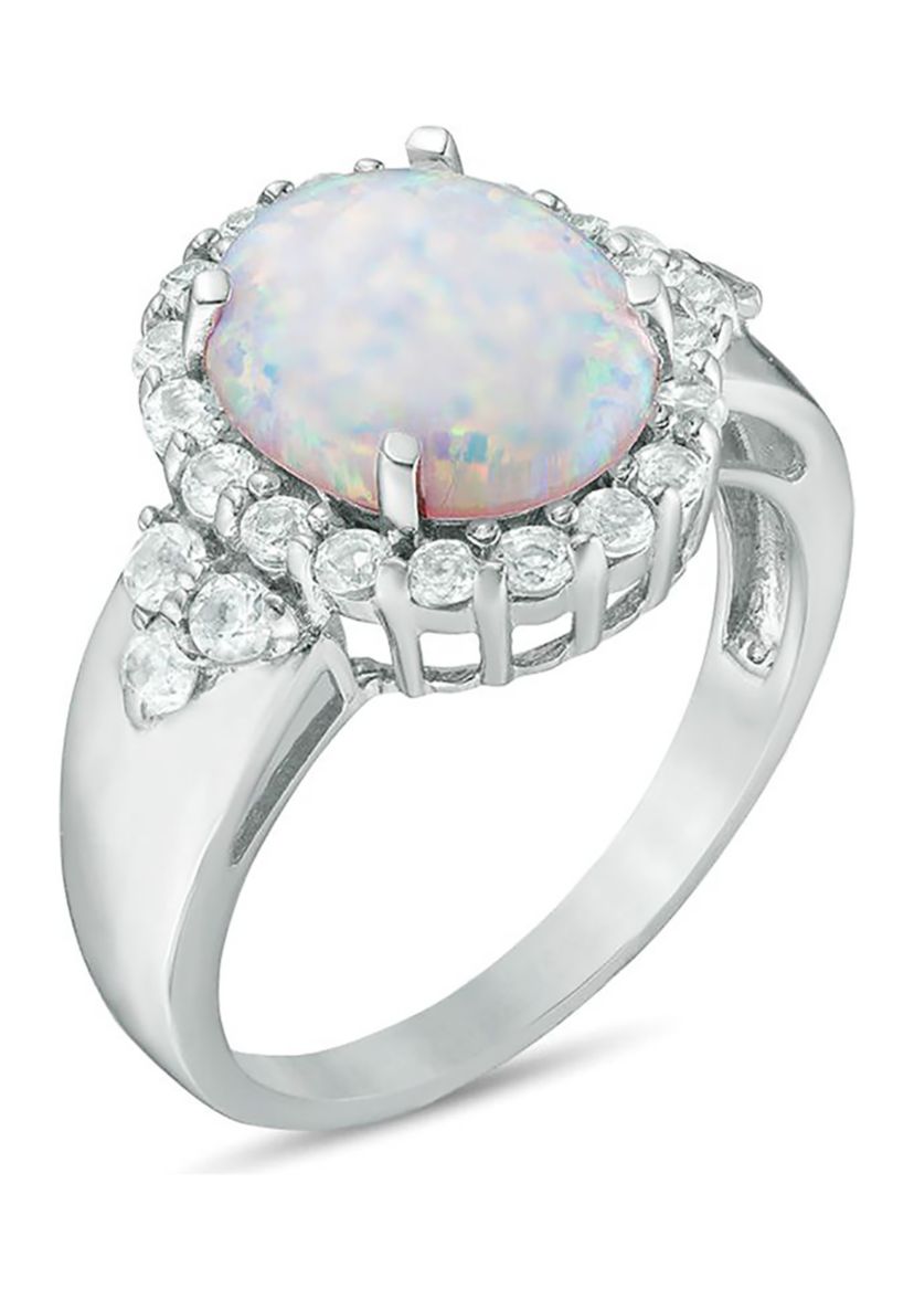 Lab Created 2 ct. t.w. Created Opal and White Topaz Ring in Sterling Silver
