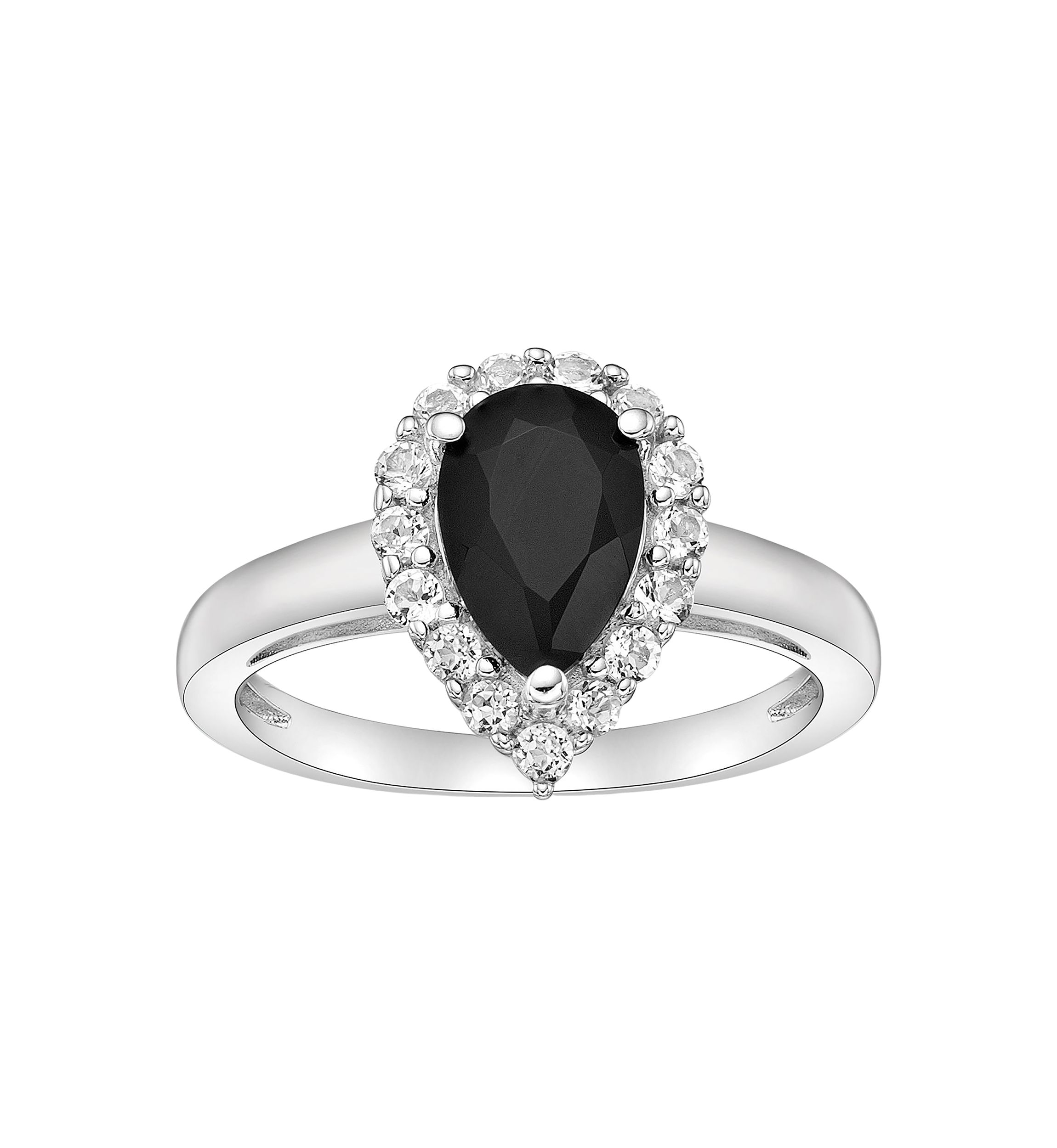 1 1/10 ct. t.w. Black Onyx and 1/2 ct. t.w. White Topaz Ring in Sterling Silver