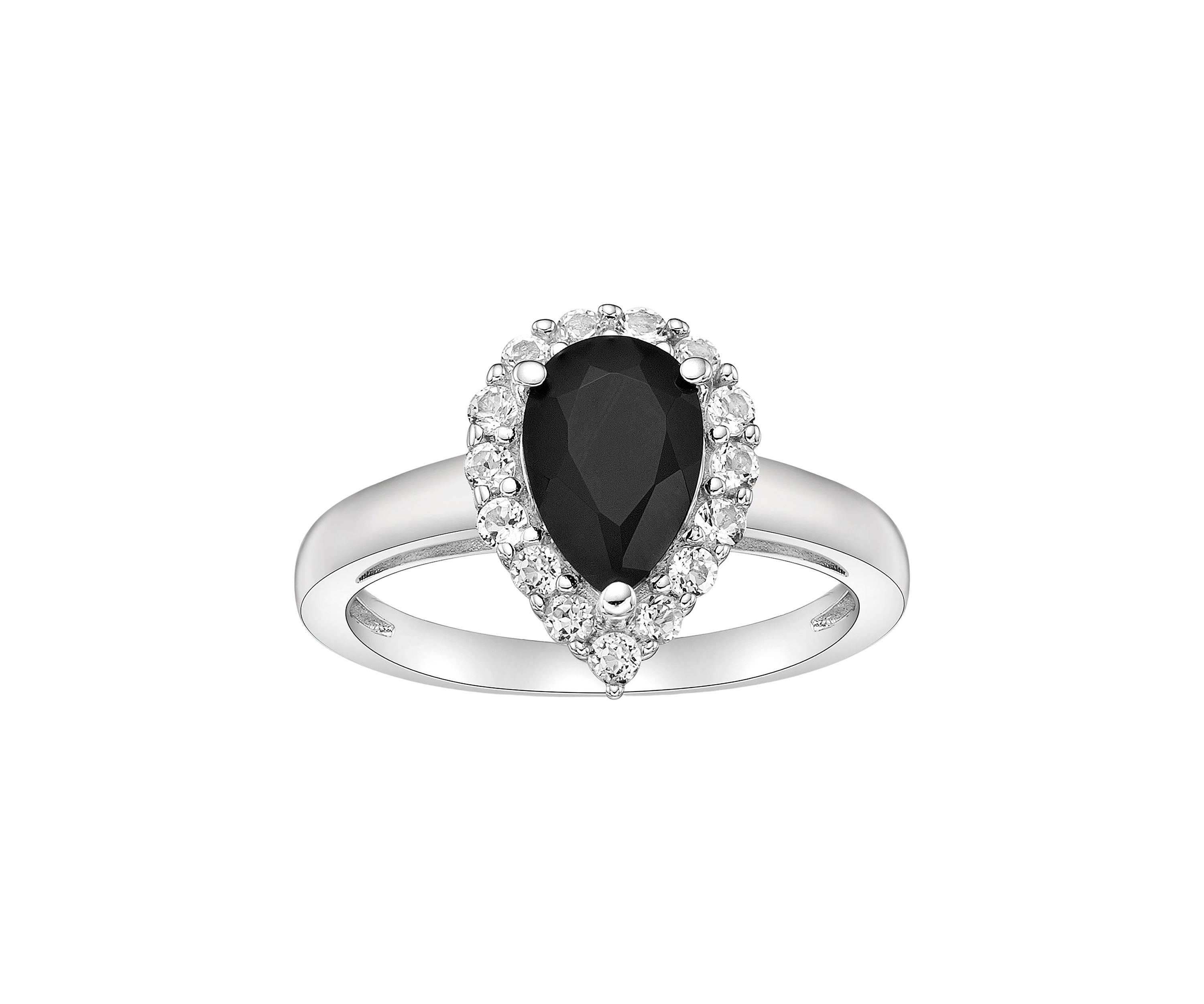 1 1/10 ct. t.w. Black Onyx and 1/2 ct. t.w. White Topaz Ring in Sterling Silver