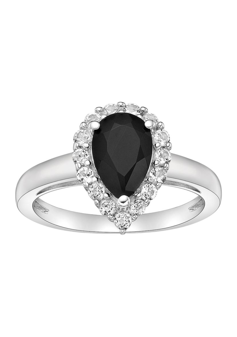 1 1/10 ct. t.w. Black Onyx and 1/2 ct. t.w. White Topaz Ring in Sterling Silver