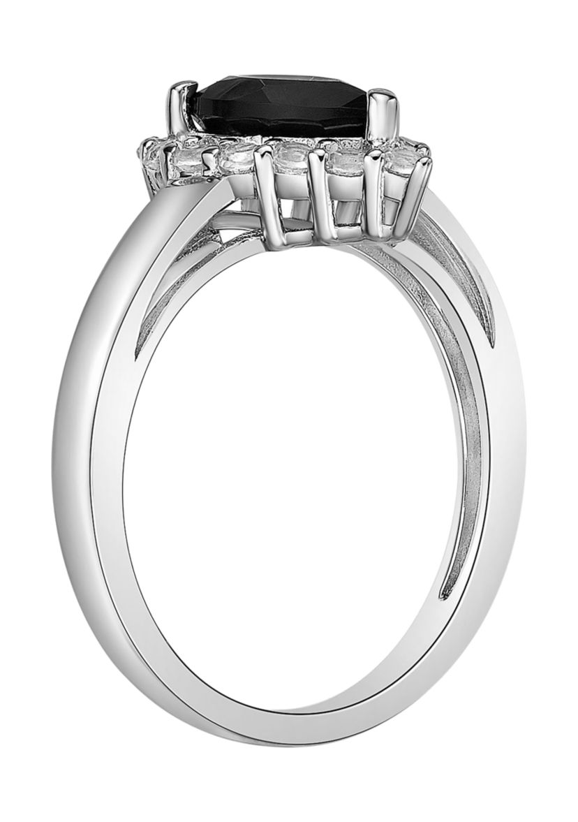 1 1/10 ct. t.w. Black Onyx and 1/2 ct. t.w. White Topaz Ring in Sterling Silver