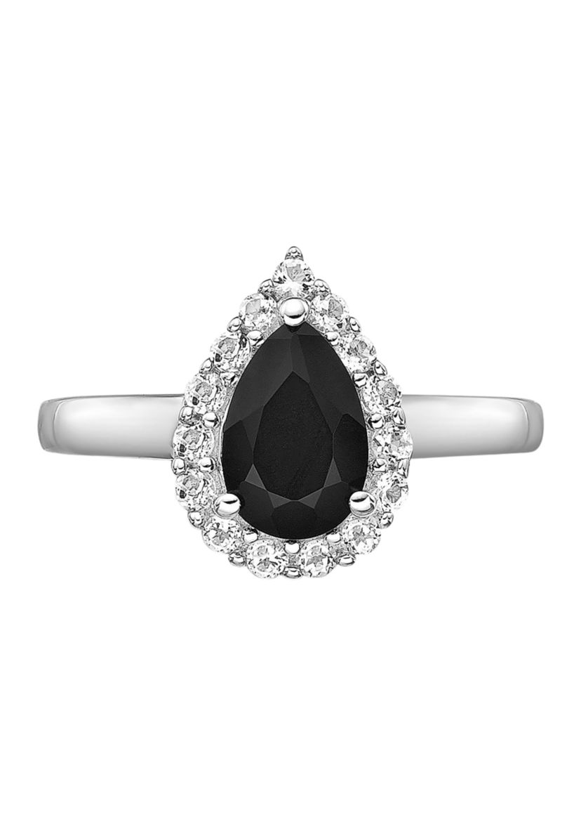 1 1/10 ct. t.w. Black Onyx and 1/2 ct. t.w. White Topaz Ring in Sterling Silver
