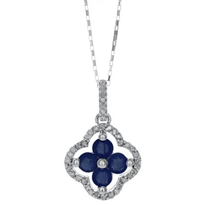 Gemminded Women's Sterling Silver Blue Floral Pendant Necklace with White Accent Stones, 18 in