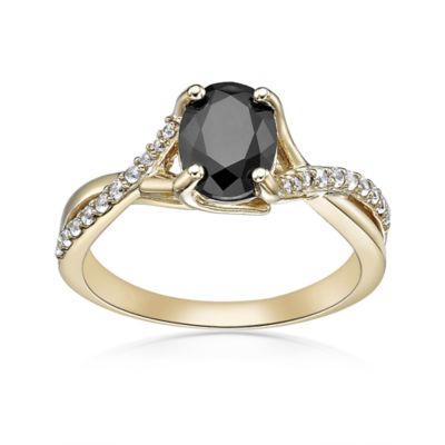 Gemminded Lab Created Yellow Gold Plated Sterling Silver Oval Black Onyx Ring with Created White Sapphire Accents, 10