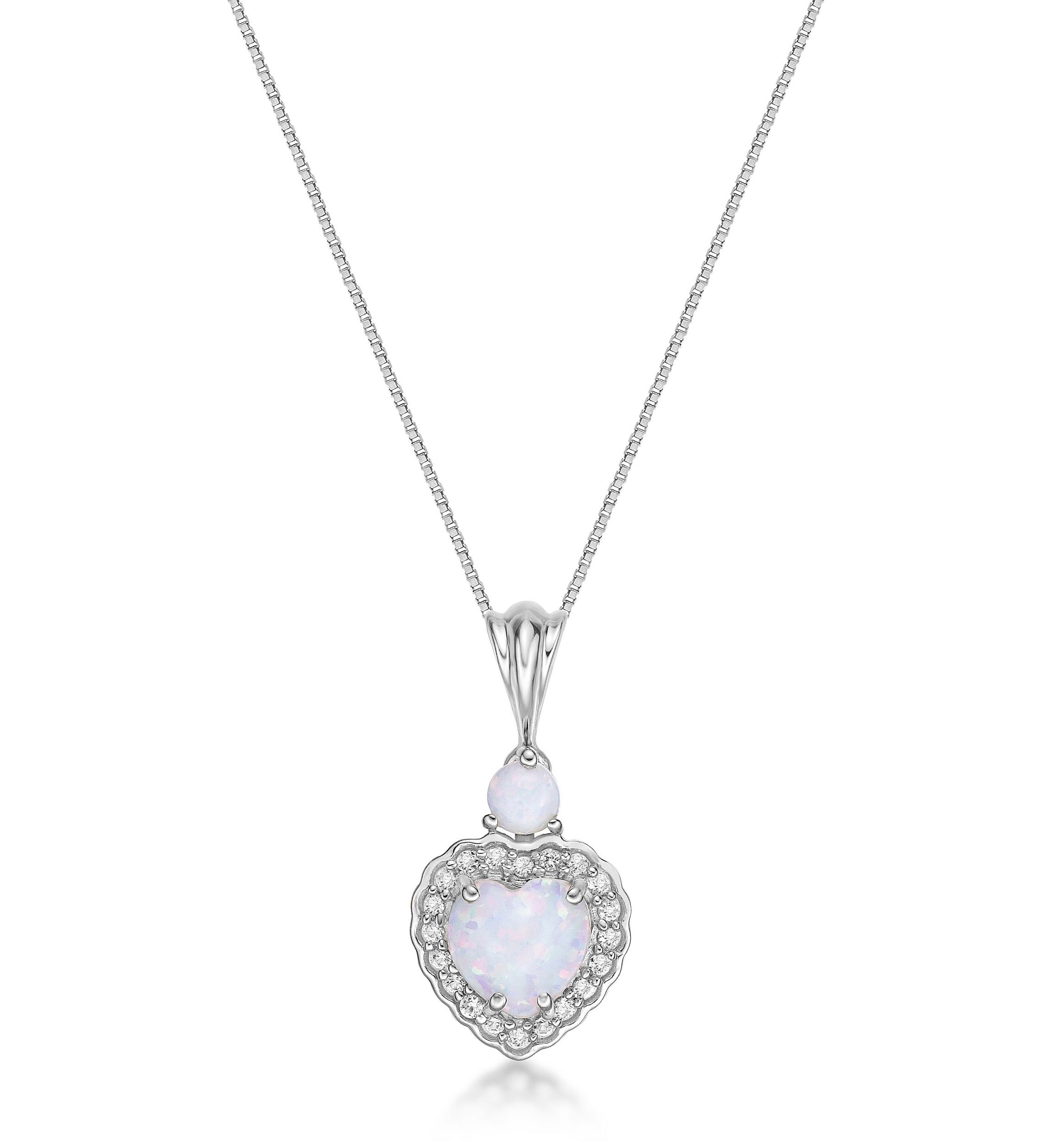 Lab Created 0.45 ct. t.w. Lab-created Opal and 1/3 ct. t.w. Lab-Created White Sapphire Pendant Necklace in Sterling Silver