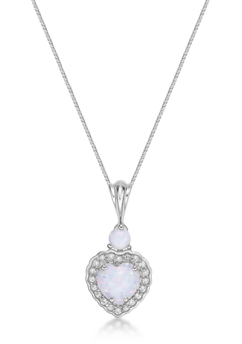 Lab Created 0.45 ct. t.w. Lab-created Opal and 1/3 ct. t.w. Lab-Created White Sapphire Pendant Necklace in Sterling Silver