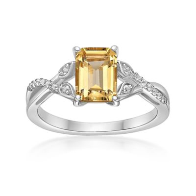 Gemminded Lab Created Womens's Sterling Silver Octagon-Cut Citrine Ring with Created White Sapphire Accents, 9