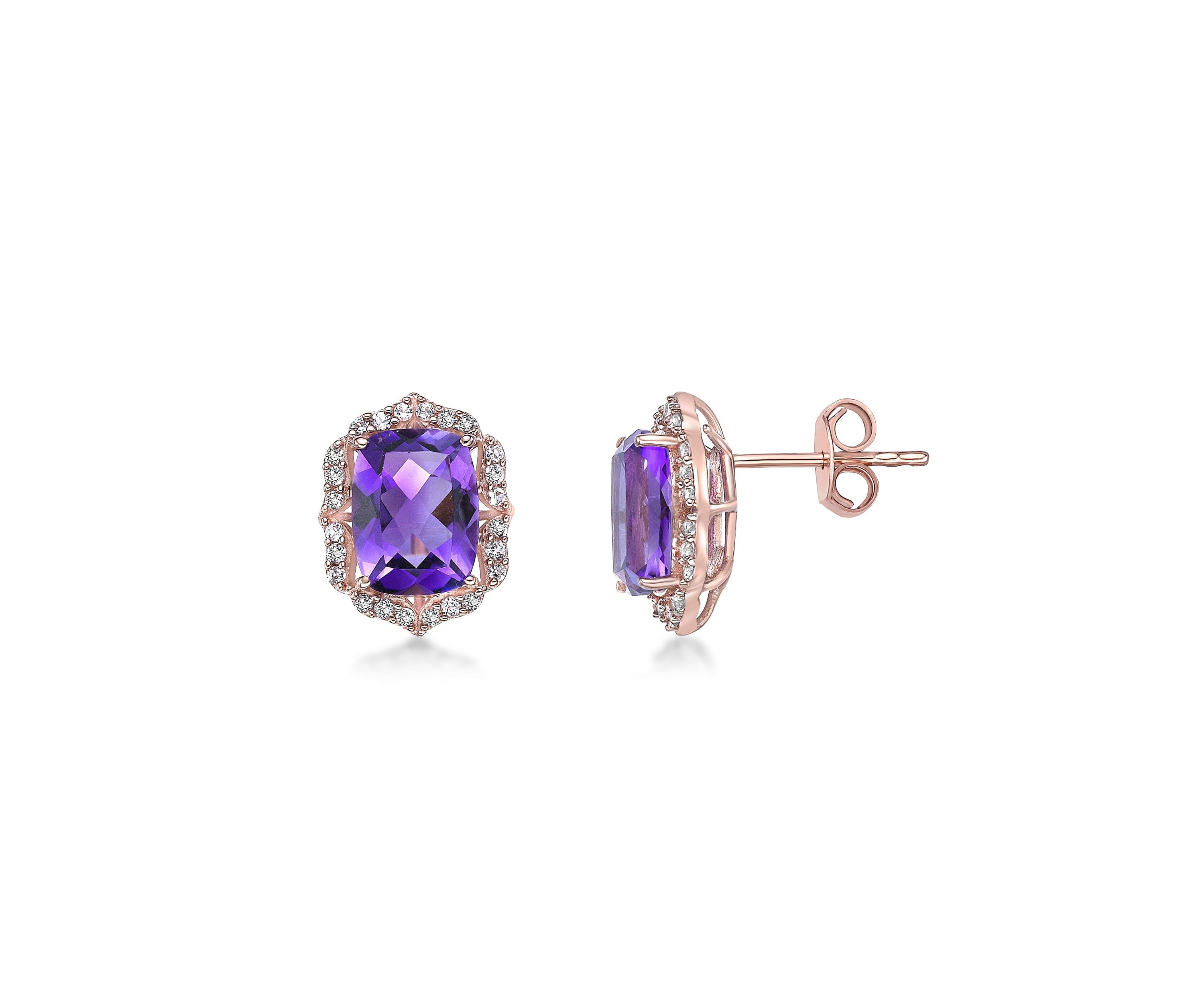 2 7/8 ct. t.w. Amethyst and White Topaz Earrings in Rose Gold Plated Sterling Silver