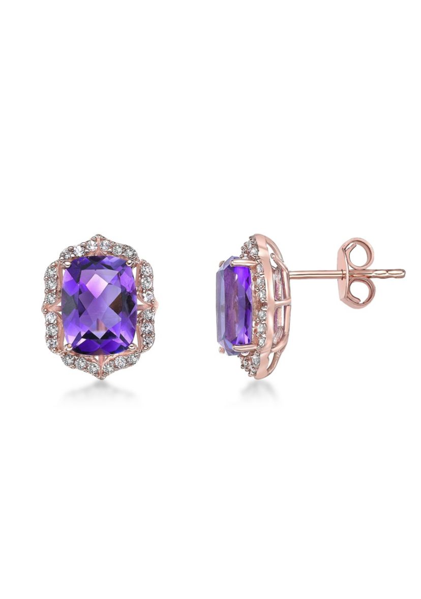 2 7/8 ct. t.w. Amethyst and White Topaz Earrings in Rose Gold Plated Sterling Silver