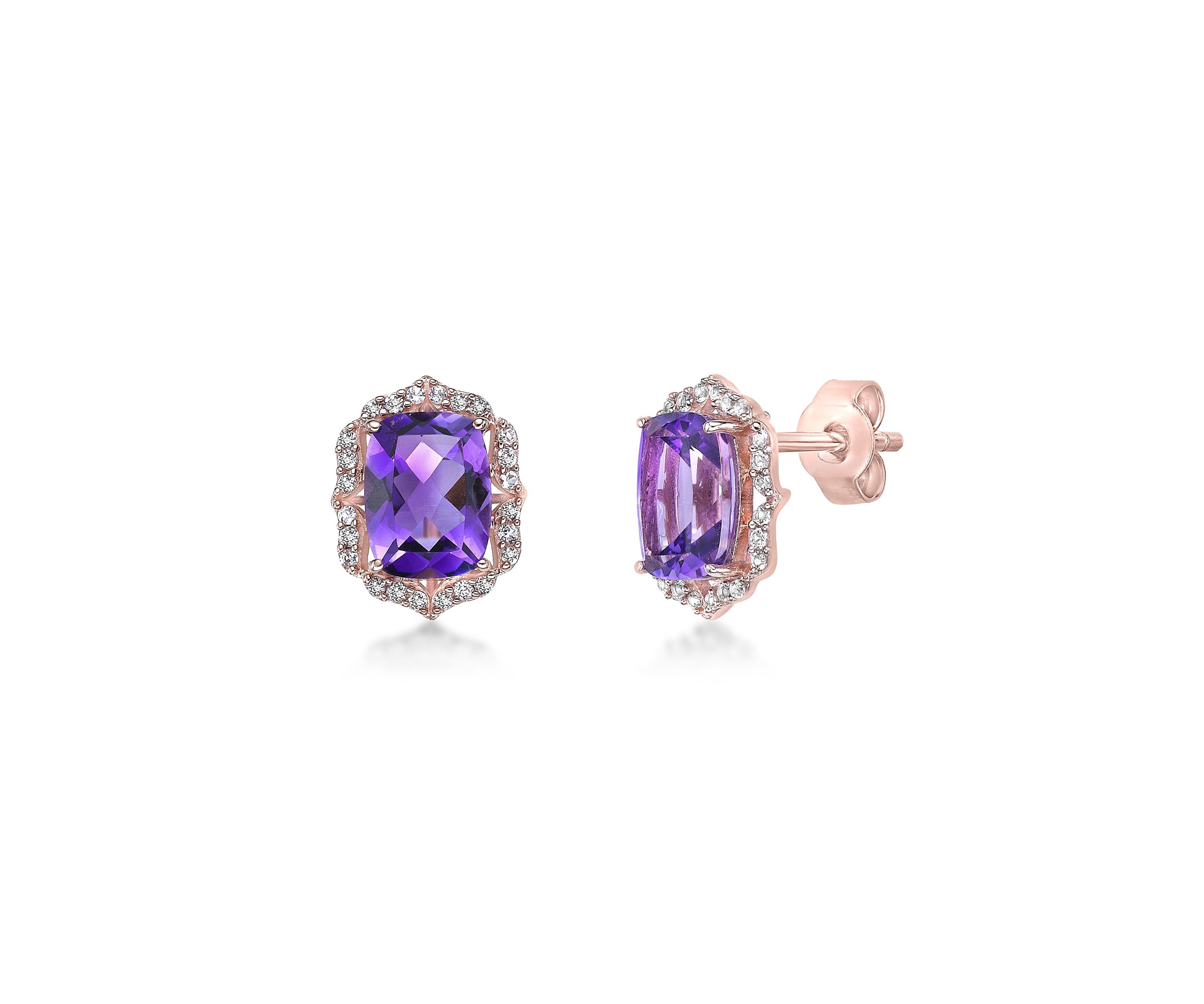 2 7/8 ct. t.w. Amethyst and White Topaz Earrings in Rose Gold Plated Sterling Silver