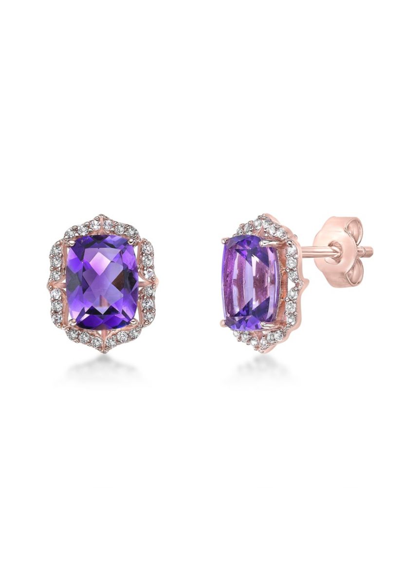 2 7/8 ct. t.w. Amethyst and White Topaz Earrings in Rose Gold Plated Sterling Silver