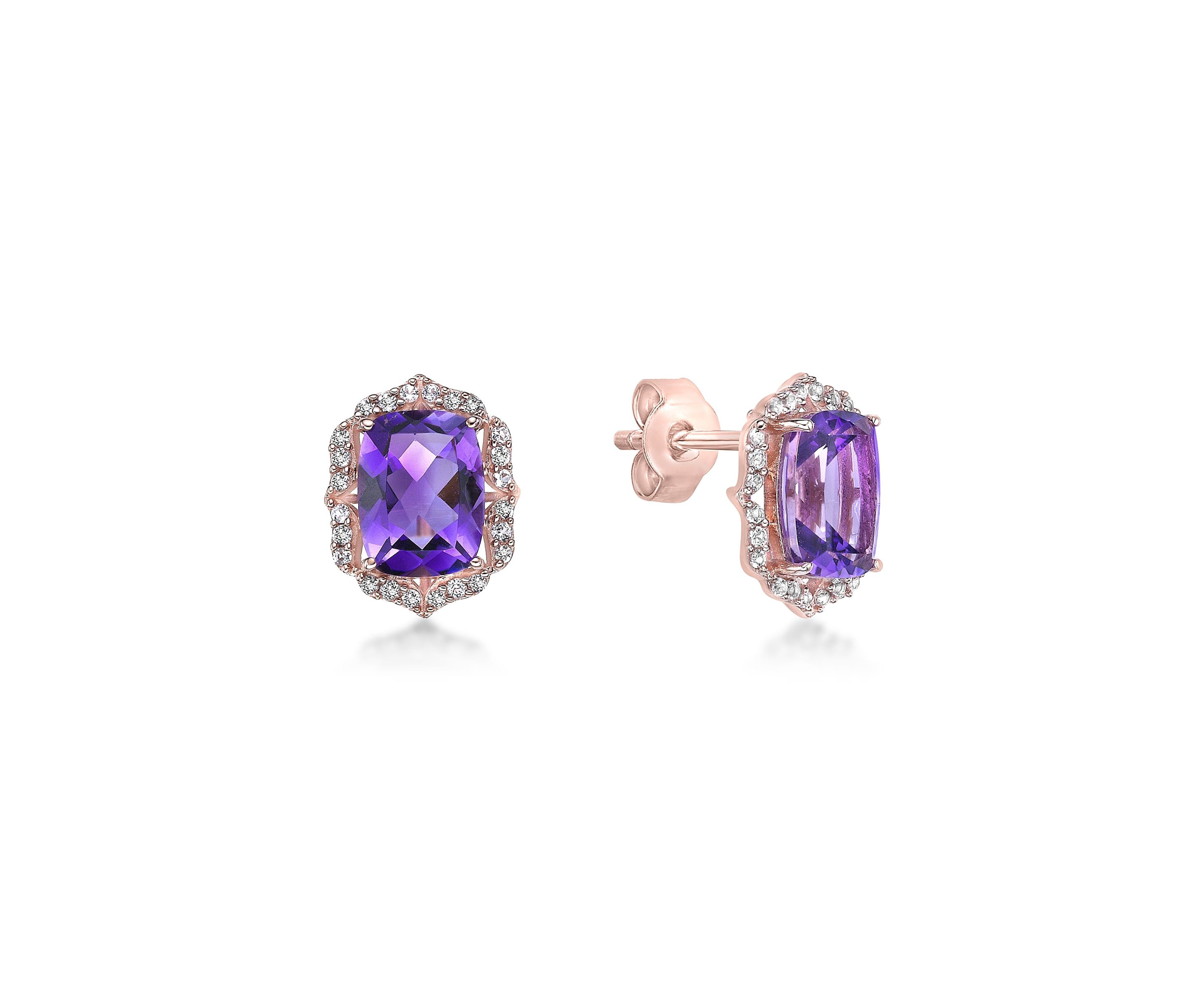 2 7/8 ct. t.w. Amethyst and White Topaz Earrings in Rose Gold Plated Sterling Silver