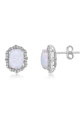 Gemminded Lab Created 2 ct. t.w. Lab-created Opal and 1/2 ct. t.w. Lab-Created White Sapphire Earrings in Sterling Silver