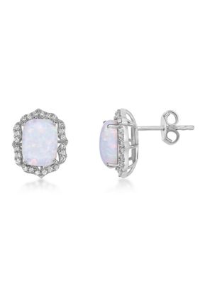 Belk & Co Lab Created 2 Ct. T.w. Lab-Created Opal And 1/2 Ct. T.w. Lab-Created White Sapphire Earrings In Sterling Silver