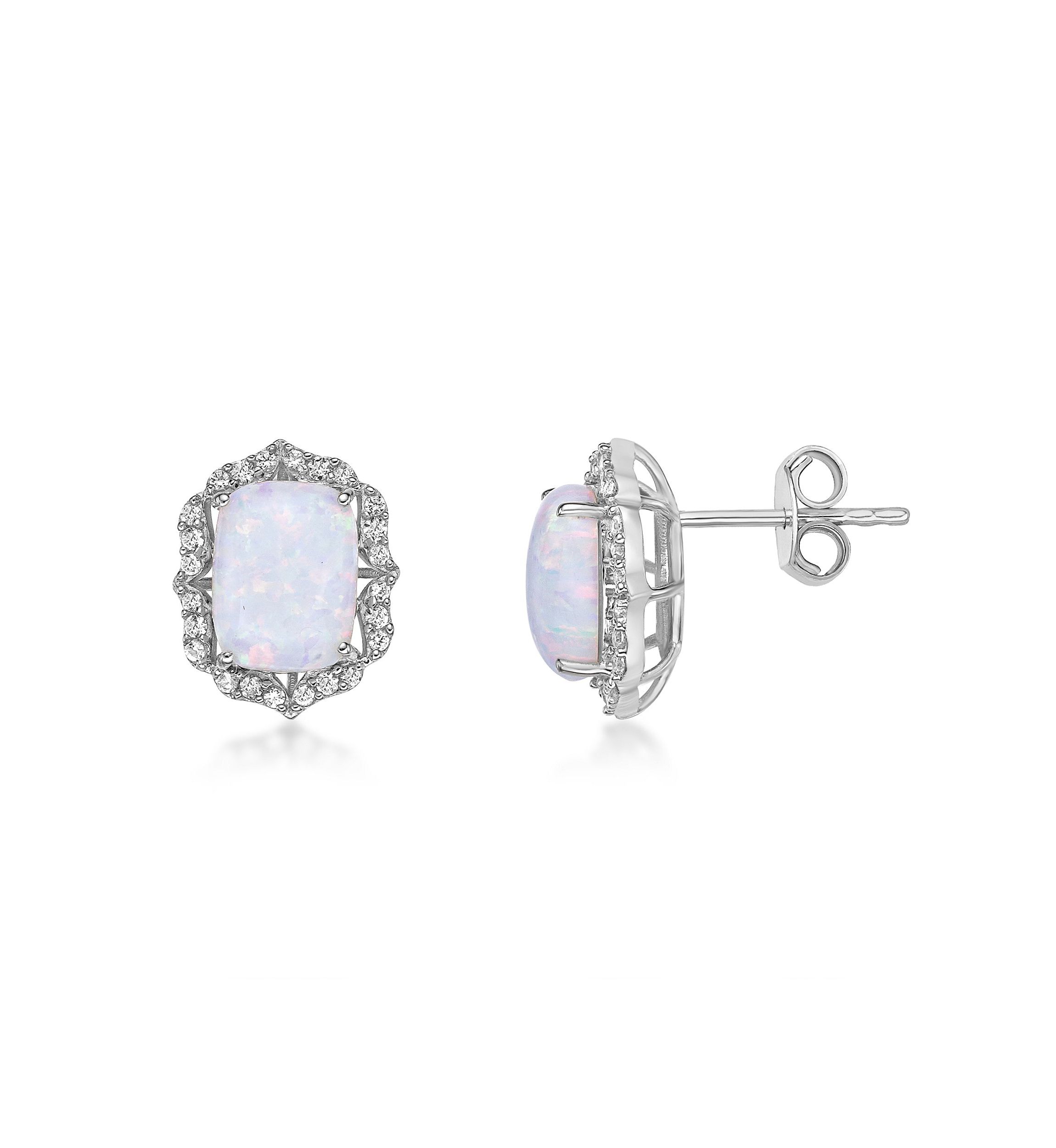 Lab Created 2 ct. t.w. Lab-created Opal and 1/2 ct. t.w. Lab-Created White Sapphire Earrings in Sterling Silver