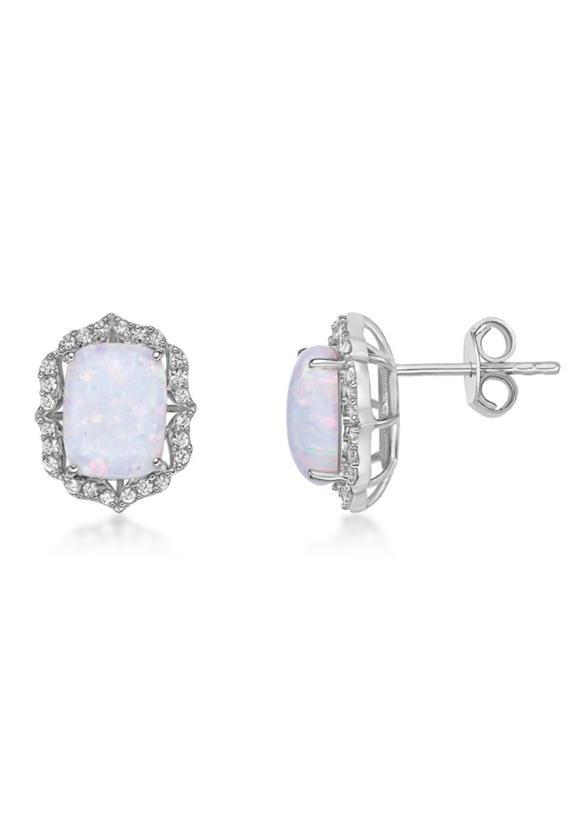Lab Created 2 ct. t.w. Lab-created Opal and 1/2 ct. t.w. Lab-Created White Sapphire Earrings in Sterling Silver