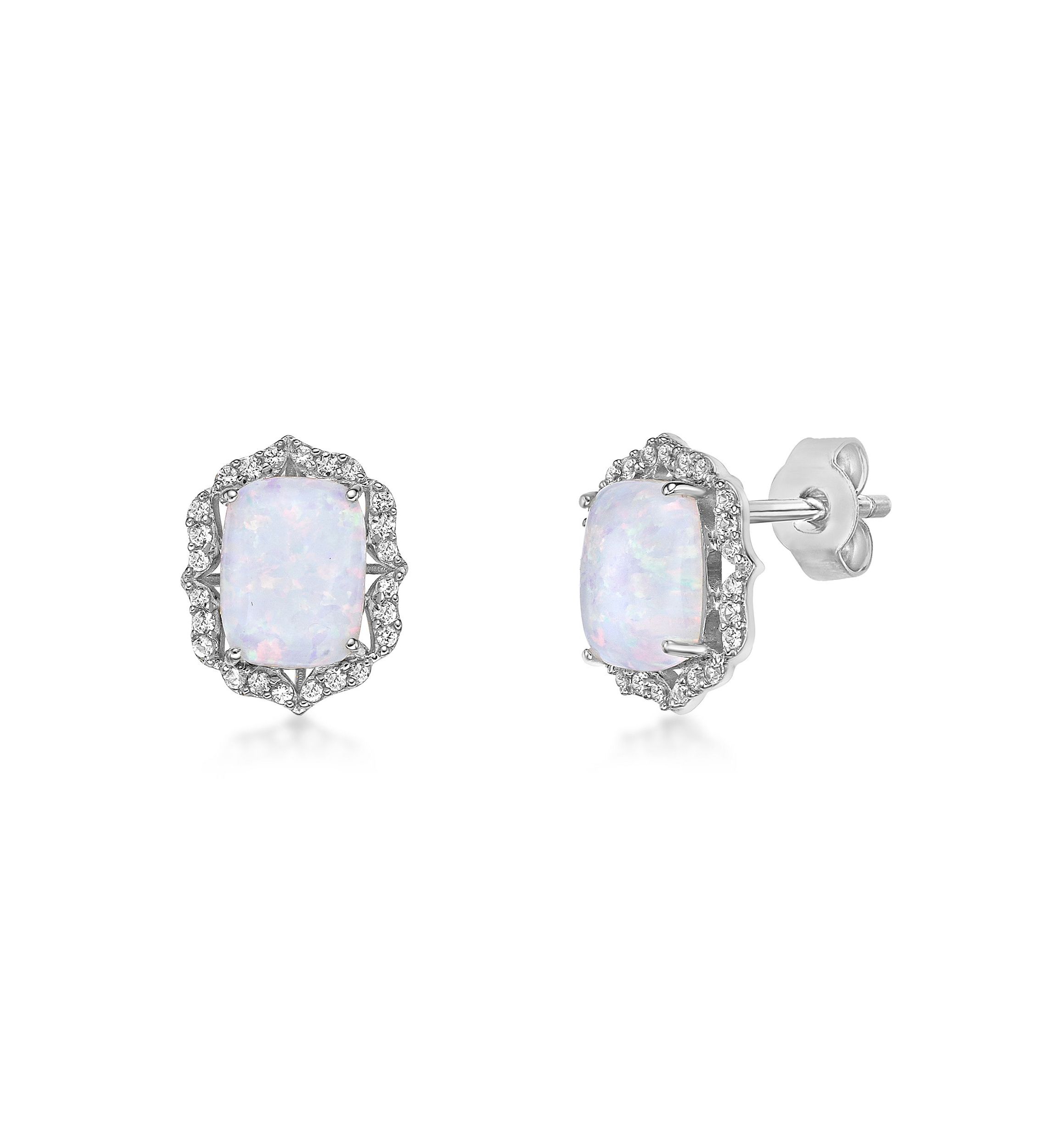 Lab Created 2 ct. t.w. Lab-created Opal and 1/2 ct. t.w. Lab-Created White Sapphire Earrings in Sterling Silver