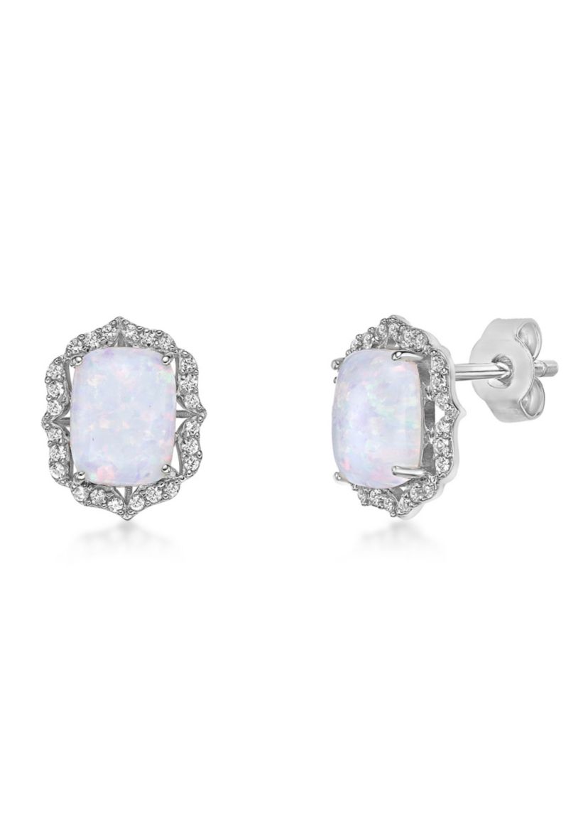 Lab Created 2 ct. t.w. Lab-created Opal and 1/2 ct. t.w. Lab-Created White Sapphire Earrings in Sterling Silver