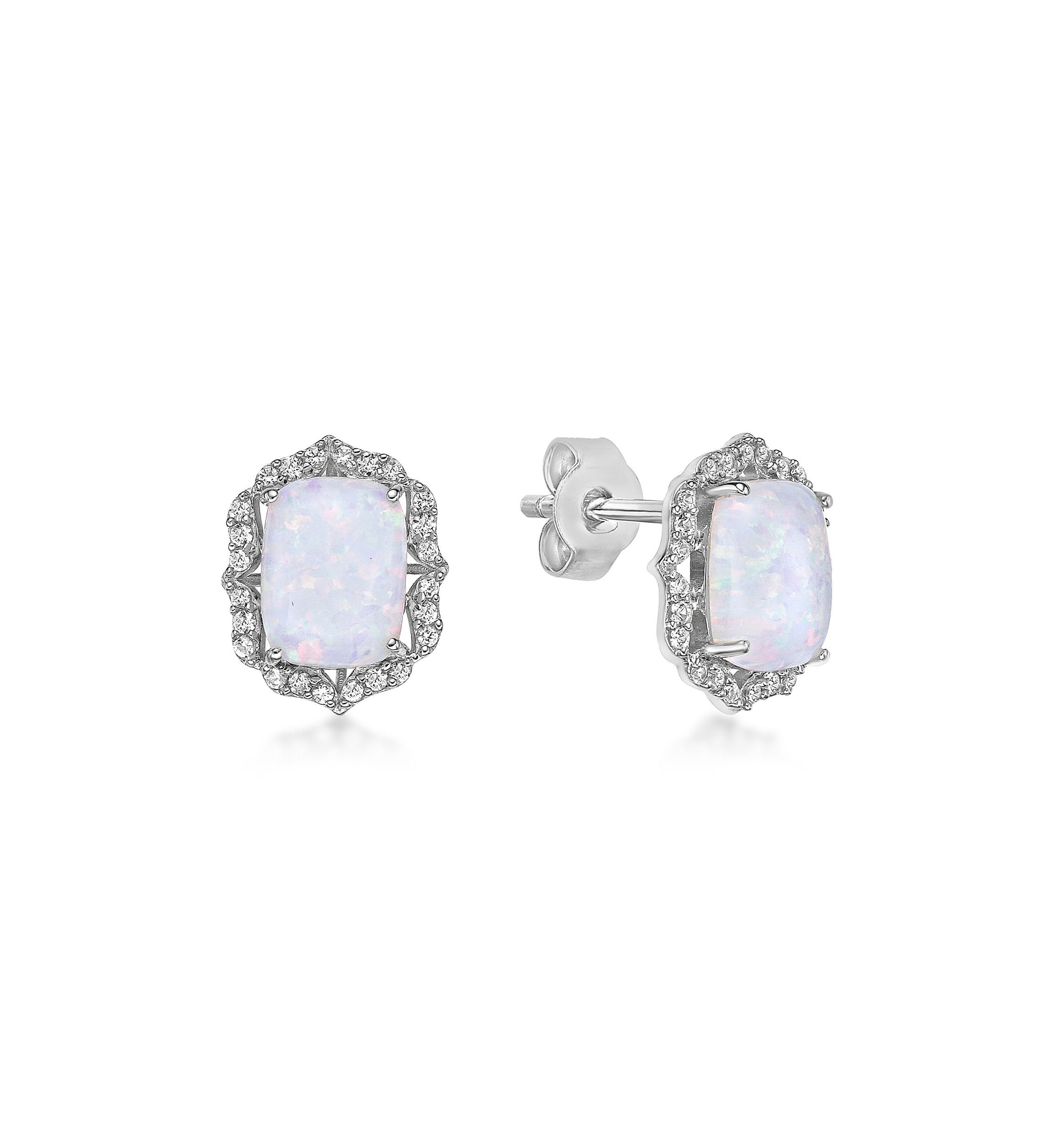Lab Created 2 ct. t.w. Lab-created Opal and 1/2 ct. t.w. Lab-Created White Sapphire Earrings in Sterling Silver