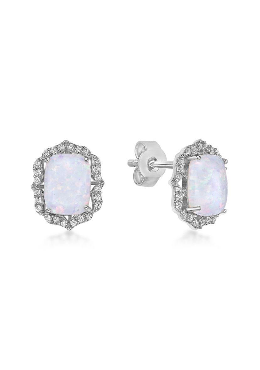 Lab Created 2 ct. t.w. Lab-created Opal and 1/2 ct. t.w. Lab-Created White Sapphire Earrings in Sterling Silver