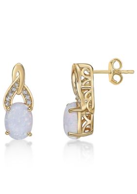 Gemminded Lab Created 1.3 ct. t.w. Lab-created Opal and 1/6 ct. t.w. Lab-Created White Sapphire Earrings in Gold Plated Sterling Silver