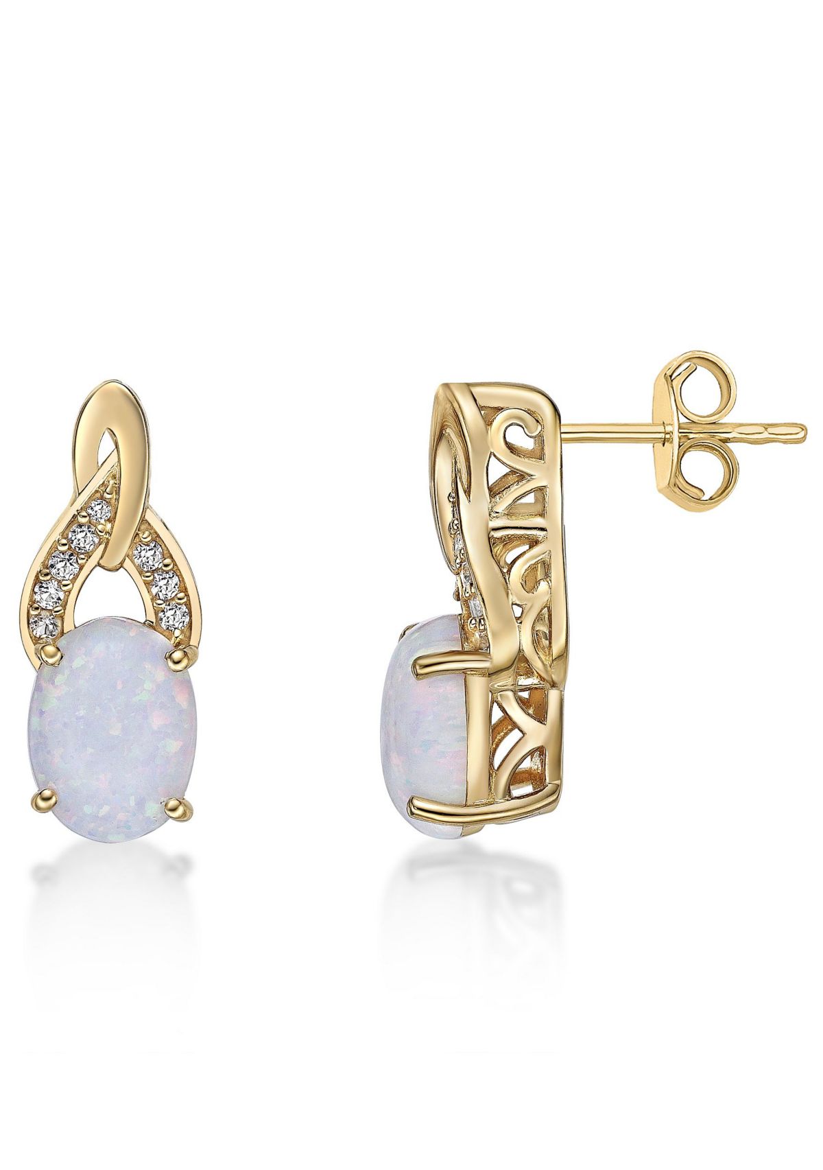 Lab Created 1.3 ct. t.w. Lab-created Opal and 1/6 ct. t.w. Lab-Created White Sapphire Earrings in Gold Plated Sterling Silver