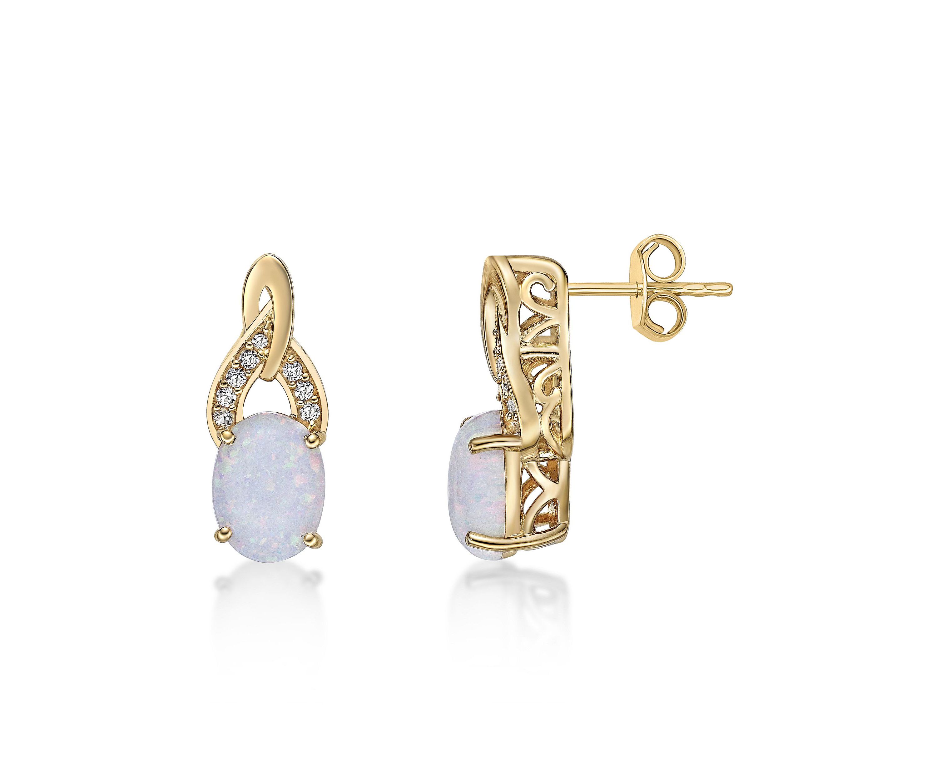 Lab Created 1.3 ct. t.w. Lab-created Opal and 1/6 ct. t.w. Lab-Created White Sapphire Earrings in Gold Plated Sterling Silver