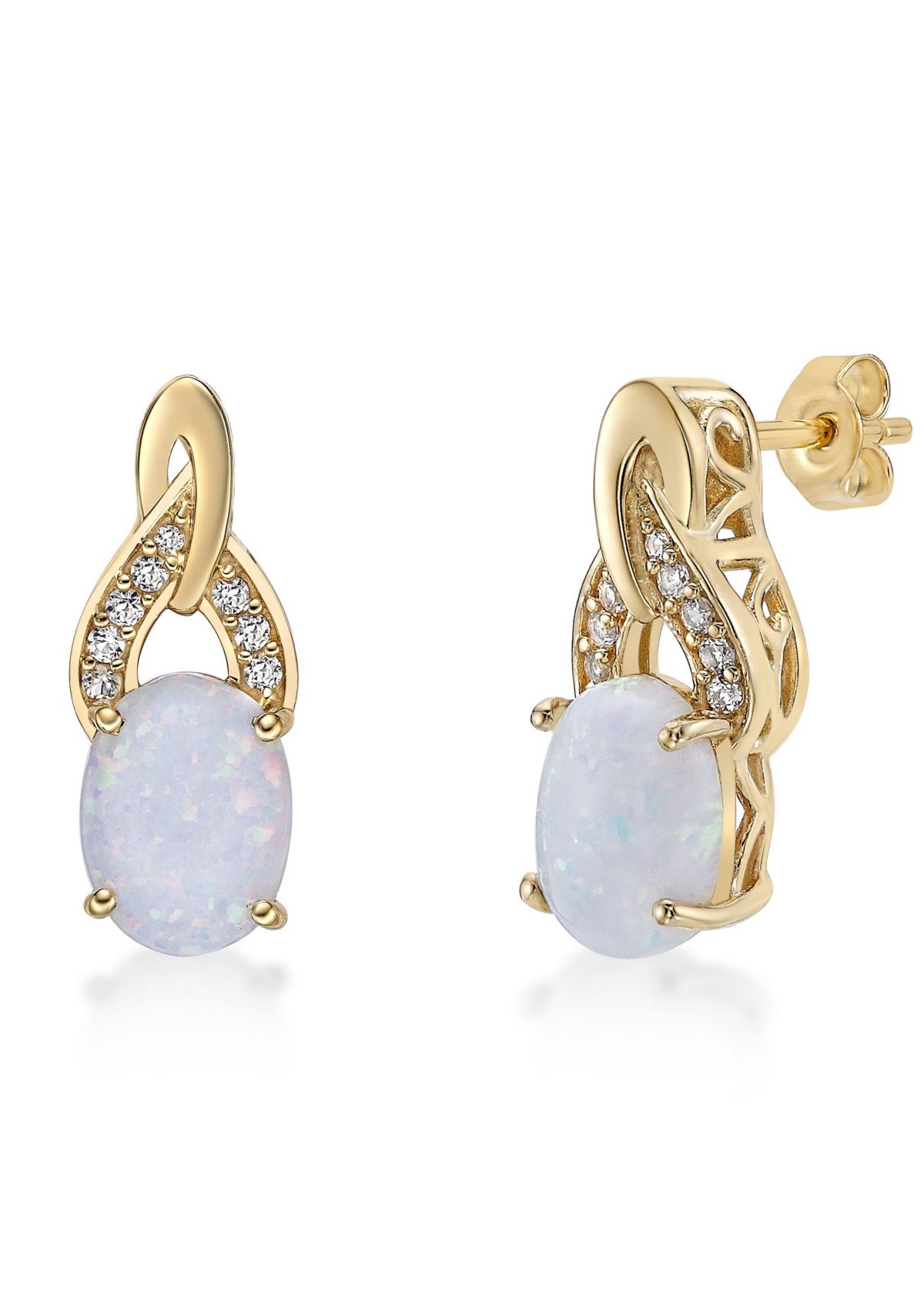 Lab Created 1.3 ct. t.w. Lab-created Opal and 1/6 ct. t.w. Lab-Created White Sapphire Earrings in Gold Plated Sterling Silver