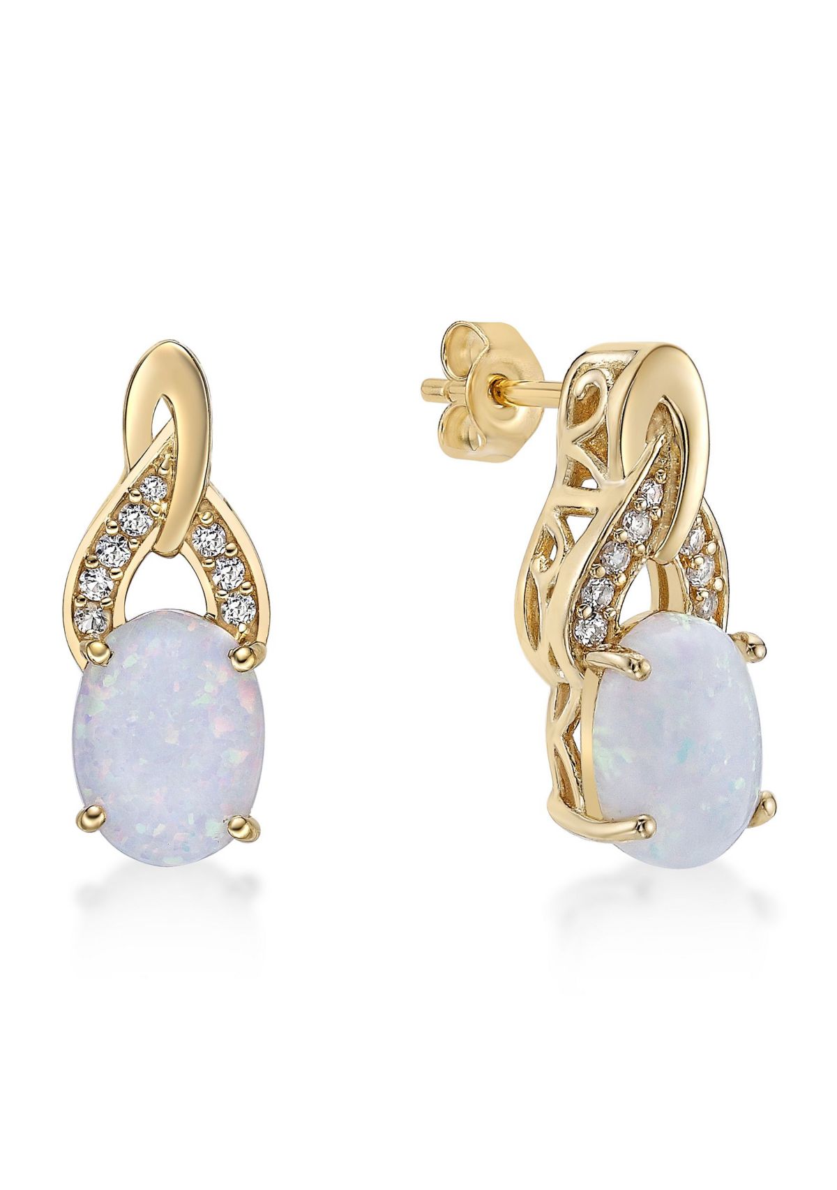 Lab Created 1.3 ct. t.w. Lab-created Opal and 1/6 ct. t.w. Lab-Created White Sapphire Earrings in Gold Plated Sterling Silver