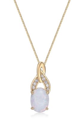 Gemminded Lab Created 0.65 ct. t.w. Lab-created Opal and Lab-Created White Sapphire Accent Pendant Necklace in Gold Plated Sterling Silver